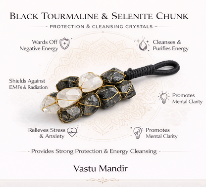 Black Tourmaline & Selenite Dual Healing Chunk – Vastu Remedy for Energy Shielding & Protection | Negative Energy Cleansing | Grounding Balance
