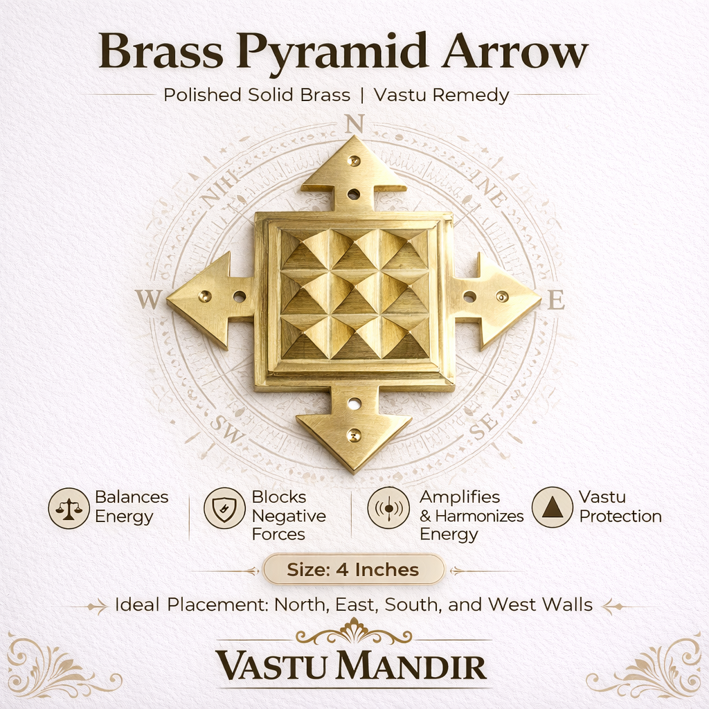 Brass Arrow Pyramid Plate – Vastu Remedy for South Direction Correction | Energy Flow Support | 4 x 4 Inch | ~350 g