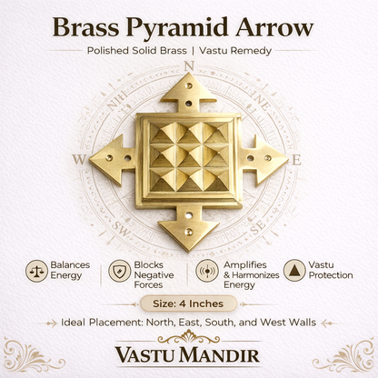 Brass Arrow Pyramid Plate – Vastu Remedy for South Direction Correction | Energy Flow Support | 4 x 4 Inch | ~350 g