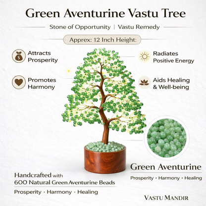 Green Aventurine Money Tree – Vastu Remedy for Luck & Opportunity | Wealth Flow & Success | 600 Beads | 12 Inch