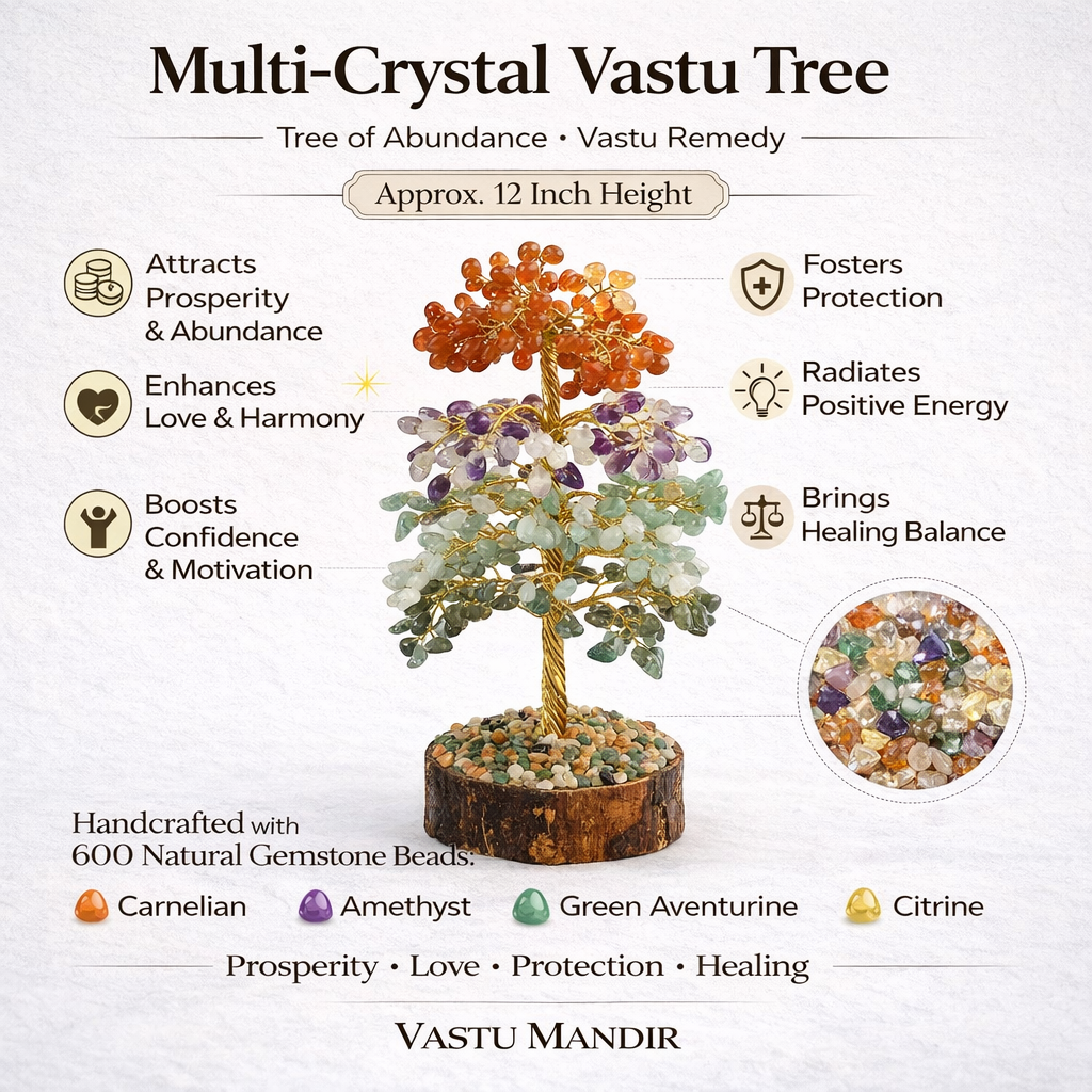 Multi-Crystal Tree – Vastu Remedy for Chakra Balance | Harmony & Energy Alignment | 600 Beads | 12 Inch