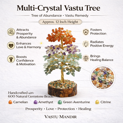 Multi-Crystal Tree – Vastu Remedy for Chakra Balance | Harmony & Energy Alignment | 600 Beads | 12 Inch