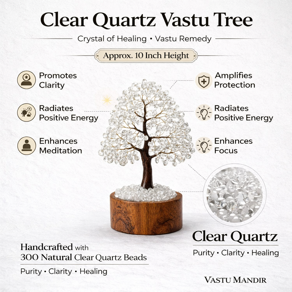 Clear Quartz Crystal Tree – Vastu Remedy for Concentration | Learning Focus | 300 Beads | 10 Inch