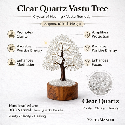 Clear Quartz Crystal Tree – Vastu Remedy for Concentration | Learning Focus | 300 Beads | 10 Inch