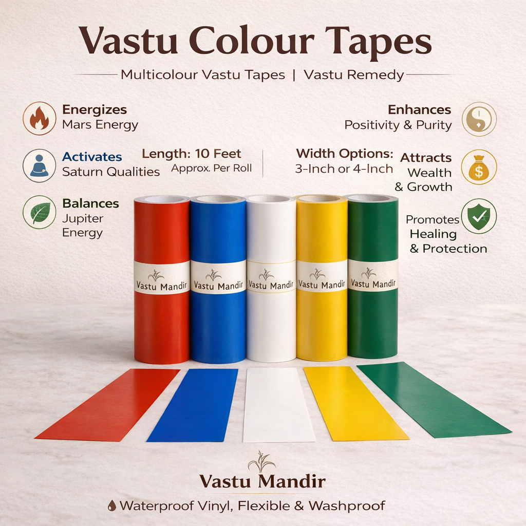 Multicolor Vastu Color Tape Set – Vastu Remedy for 5 Elements Balance | Ideal for Toilet & Entrance Corrections | 3-4 Inch Wide | 10 Feet | 2 Rolls