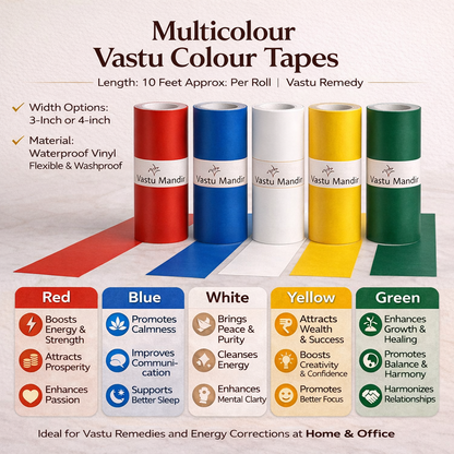 Multicolor Vastu Color Tape Set – Vastu Remedy for 5 Elements Balance | Ideal for Toilet & Entrance Corrections | 3-4 Inch Wide | 10 Feet | 2 Rolls