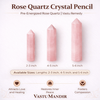 Rose Quartz Crystal Pencil – Vastu Remedy for Peace & Relationships | Compassion Balance | 2-6 Inch