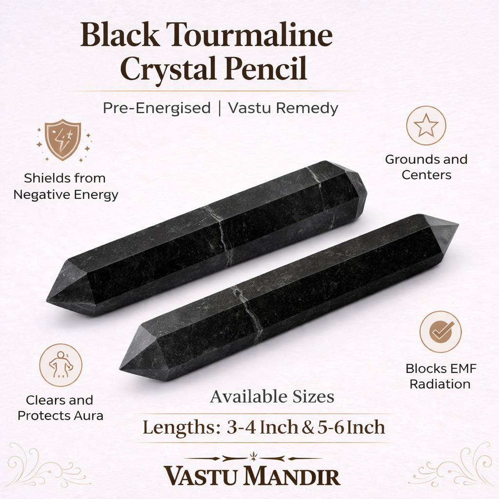Black Tourmaline Vastu Pencil – Vastu Remedy for Energy Shielding | Space Cleansing | 3-6 Inch
