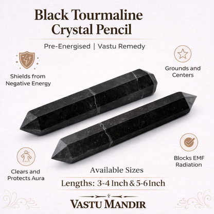 Black Tourmaline Vastu Pencil – Vastu Remedy for Energy Shielding | Space Cleansing | 3-6 Inch