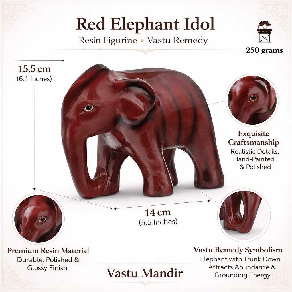 Royal Red Elephant Resin Sculpture Vastu Remedy for Strength, Leadership Energy and Prosperity Support for Home Entrance, Living Room and Office Decor | 14 x 15.5 cm | 250 gm