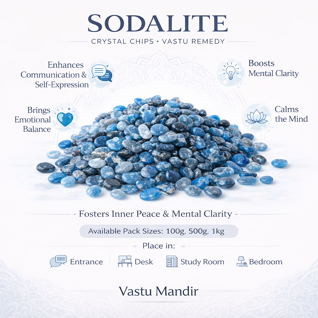 Sodalite Crystal Chips – Vastu Remedy for Emotional Balance | Office Focus Insight | 100g / 500g / 1kg