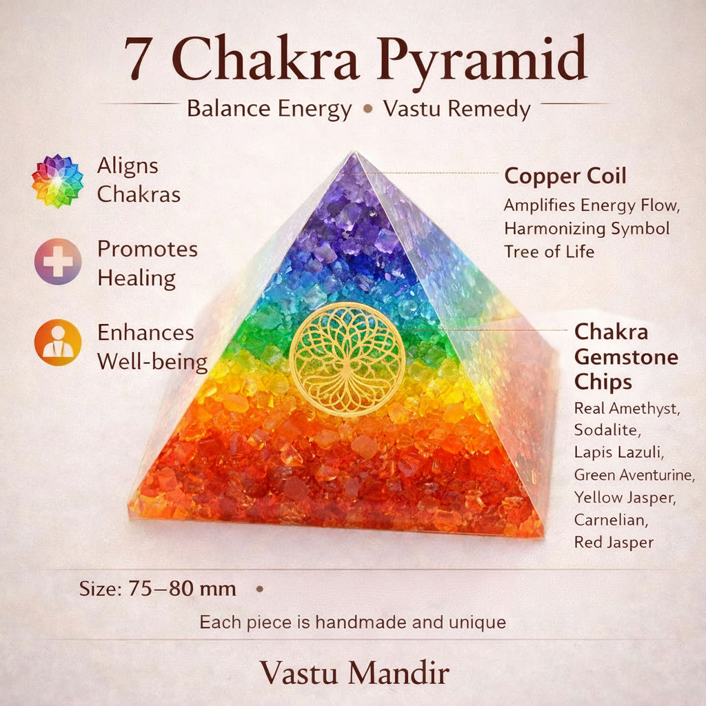 7 Chakra Orgone Pyramid Vastu Remedy for Reiki Healing, Energy Amplification and North East Correction with Tree of Life for Home and Meditation Spaces | 7.5-8 cm | 140 g