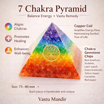 7 Chakra Orgone Pyramid Vastu Remedy for Reiki Healing, Energy Amplification and North East Correction with Tree of Life for Home and Meditation Spaces | 7.5-8 cm | 140 g