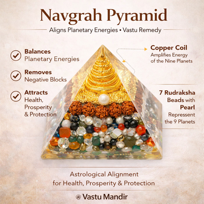 Navgrah Pyramid Vastu Remedy for Astro-Vastu Balance, Health, Wealth and Relationship Harmony for Home, Office and Zodiac Energy Support | 8 cm | 160 g