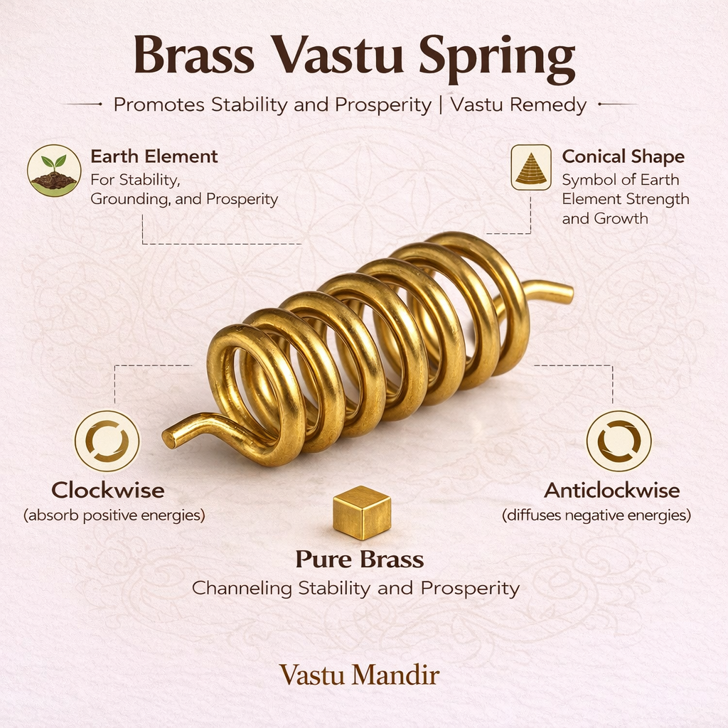 Brass Vastu Spring with explanations on a beige background