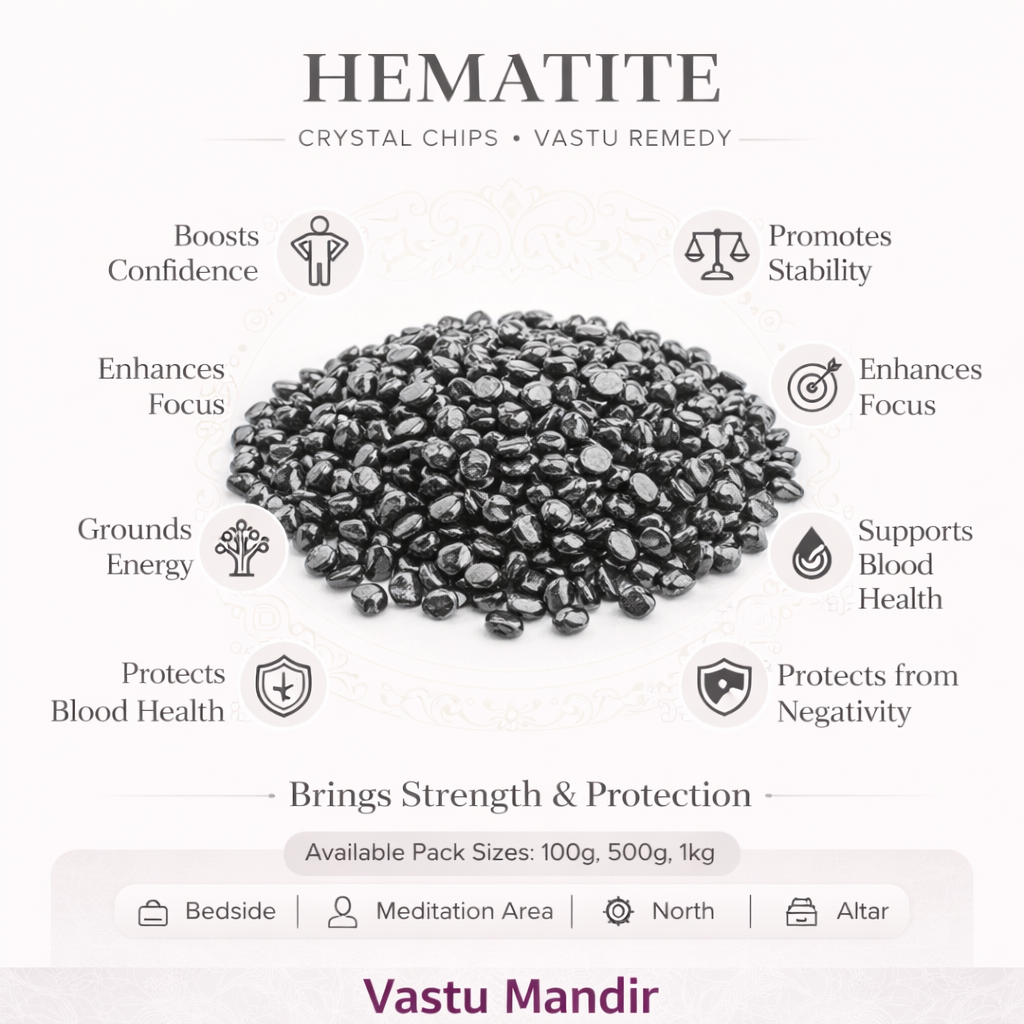 Hematite Crystal Chips – Vastu Remedy for EMF Shielding | Stress Relief Stability | 100g / 500g / 1kg