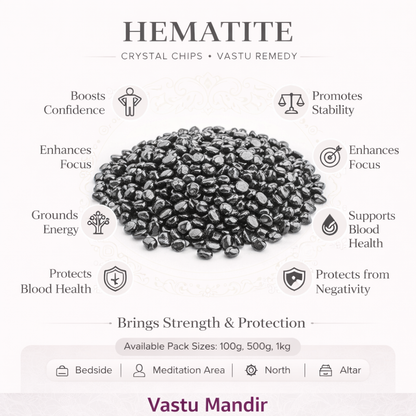 Hematite Crystal Chips – Vastu Remedy for EMF Shielding | Stress Relief Stability | 100g / 500g / 1kg