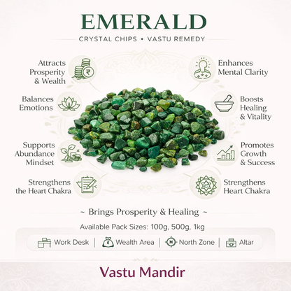 Emerald Crystal Chips – Vastu Remedy for Business Luck | Energy Cleansing Friendship | 100g / 500g / 1kg