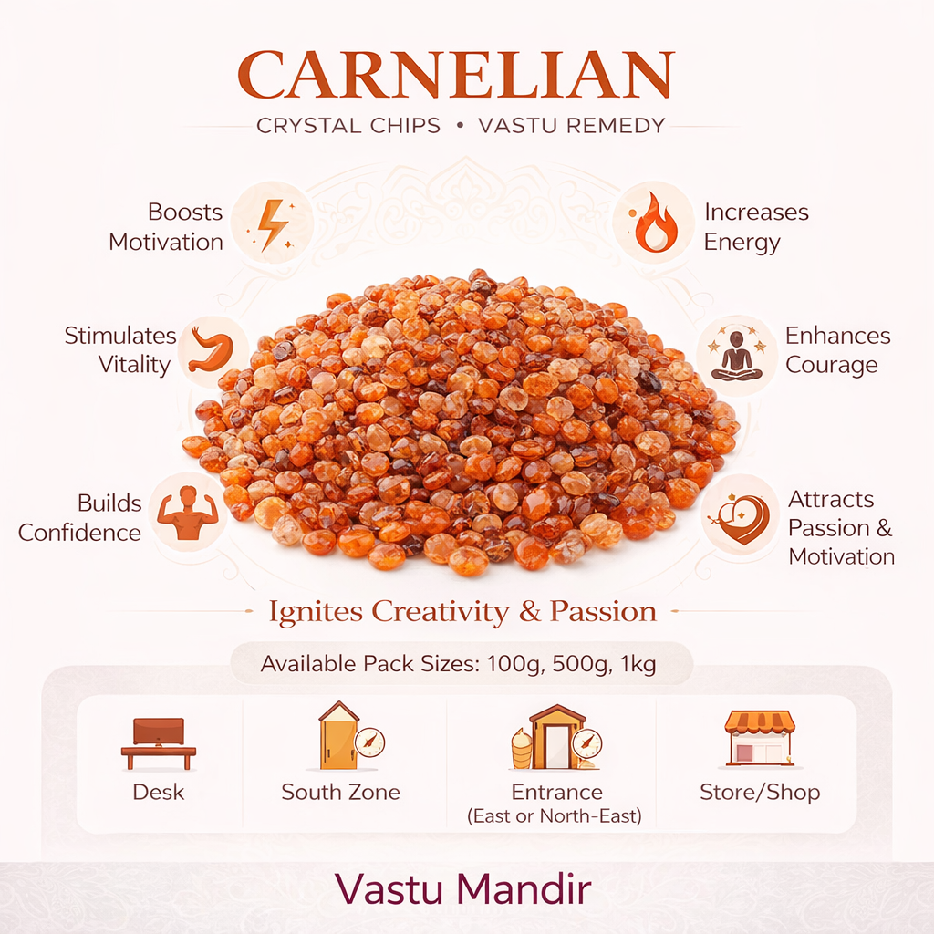 Carnelian Crystal Chips – Vastu Remedy for Success Motivation | Prosperity Rituals & Art | 100g / 500g / 1kg