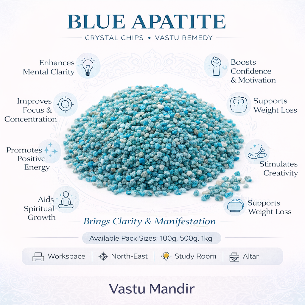Blue Apatite Crystal Chips – Vastu Remedy for Energy Clarity | Dosh Removal Workspaces | 100g / 500g / 1kg