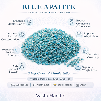 Blue Apatite Crystal Chips – Vastu Remedy for Energy Clarity | Dosh Removal Workspaces | 100g / 500g / 1kg