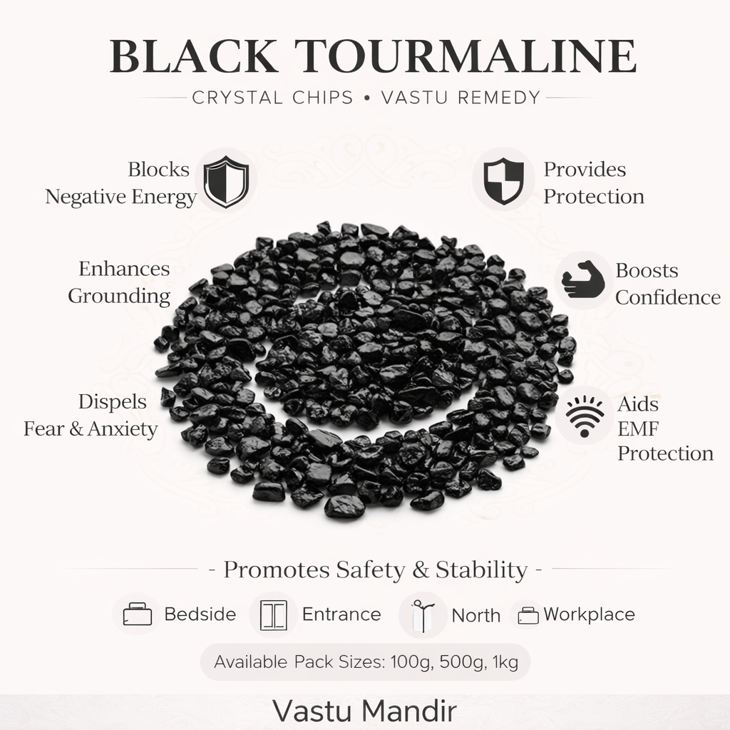 Black Tourmaline Crystal Chips – Vastu Remedy for EMF Protection | Negative Energy Shield | 100g / 500g / 1kg
