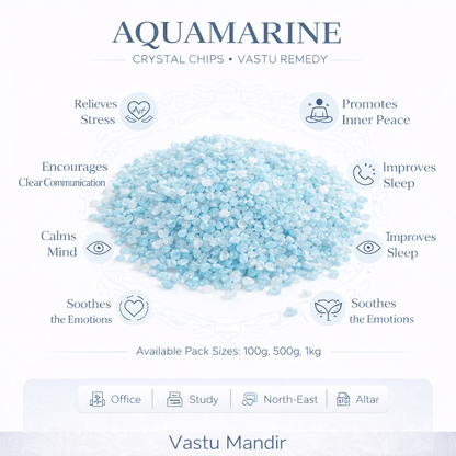 Aquamarine Crystal Chips – Vastu Remedy for Soothing Clarity | Chakra Balance & Calm | 100g / 500g / 1kg