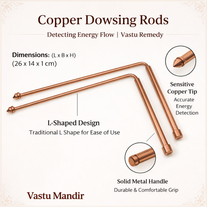 Copper Dowsing Rod Pair – Vastu Remedy for Aura Energy Checking with Metal Handle | Ideal for Feng Shui & Vastu Scanning | Pair Set | 26 x 14 x 1 cm