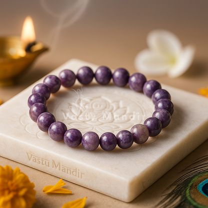 Premium Natural Lepidolite 8mm Bracelet, Vastu Remedy for Anxiety Relief, Emotional Balance & Peace