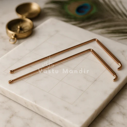 Premium Metal 100% Pure Copper Dowsing 'L' Shape Rod In Pair With Metal Handle, Feng Shui For Aura Energy Checking and Scanning By Vastu Mandir