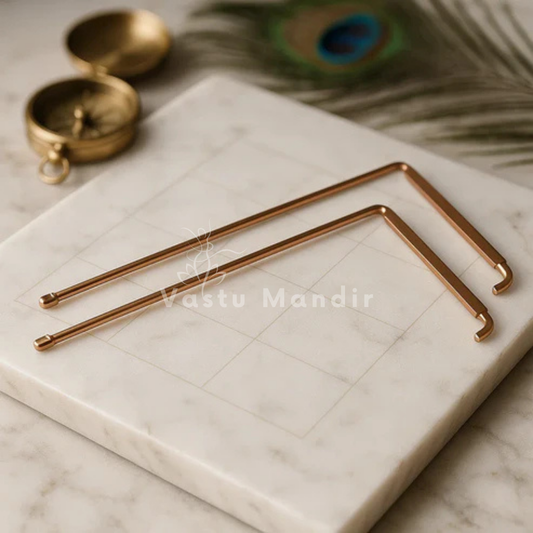 Premium Metal 100% Pure Copper Dowsing 'L' Shape Rod In Pair With Metal Handle, Feng Shui For Aura Energy Checking and Scanning By Vastu Mandir