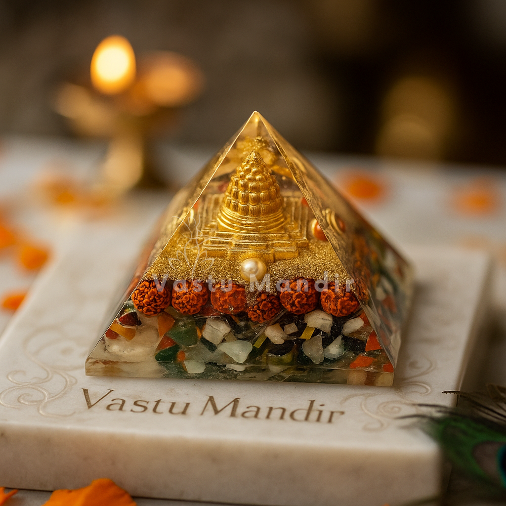 Navgrah Pyramid with decorative elements on a marble surface.