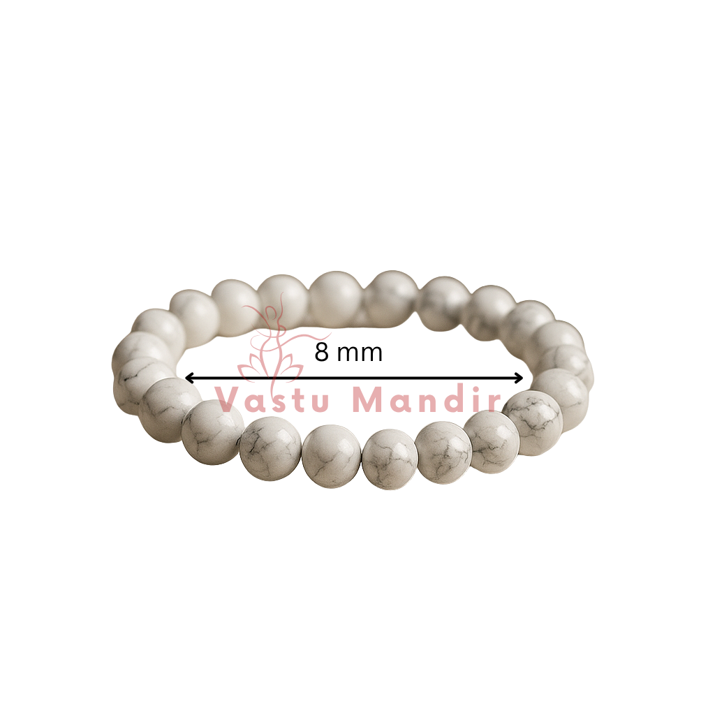 Natural Howlite Crystal Bracelet – Vastu Remedy for Calm Sleep & Patience Building | 8mm Beads