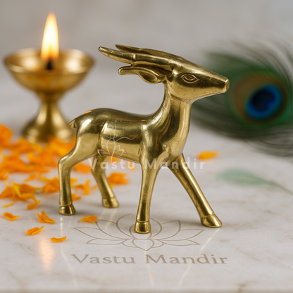 Small Deer 100% Pure Brass Statue Idol Decorative Showpiece for Home, Office and Gifting by Vastu Mandir