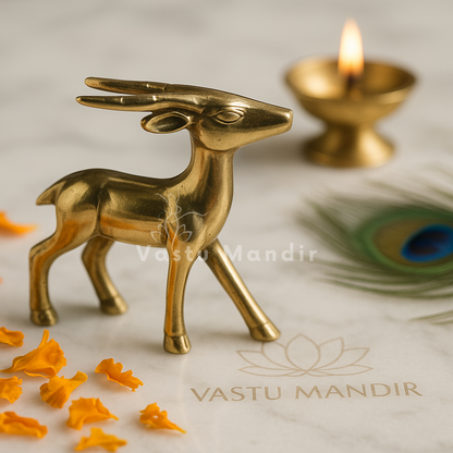 Small Deer 100% Pure Brass Statue Idol Decorative Showpiece for Home, Office and Gifting by Vastu Mandir