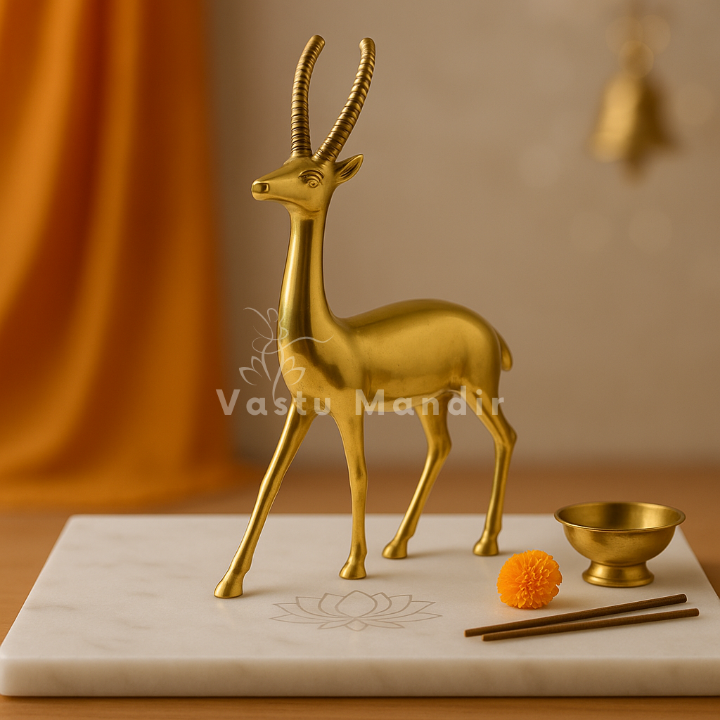 100% Pure Brass Big Deer | Vastu Remedy for Stability, Stamina & Energy Balance | Handcrafted Brass Deer Idol for WNW Zone | Decorative Showpiece for Home & Office
