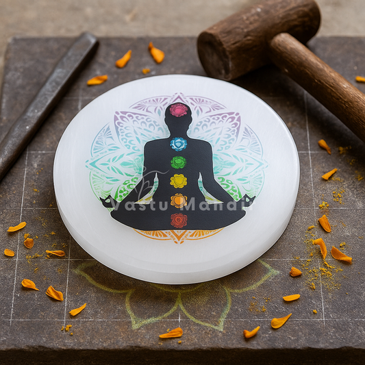 Premium 3-Inch Aura Color Selenite Plate for Aura Cleansing, Energy Vitality, and Crystal Charging | Vastu Plate for Personal Energy Detox By Vastu Mandir