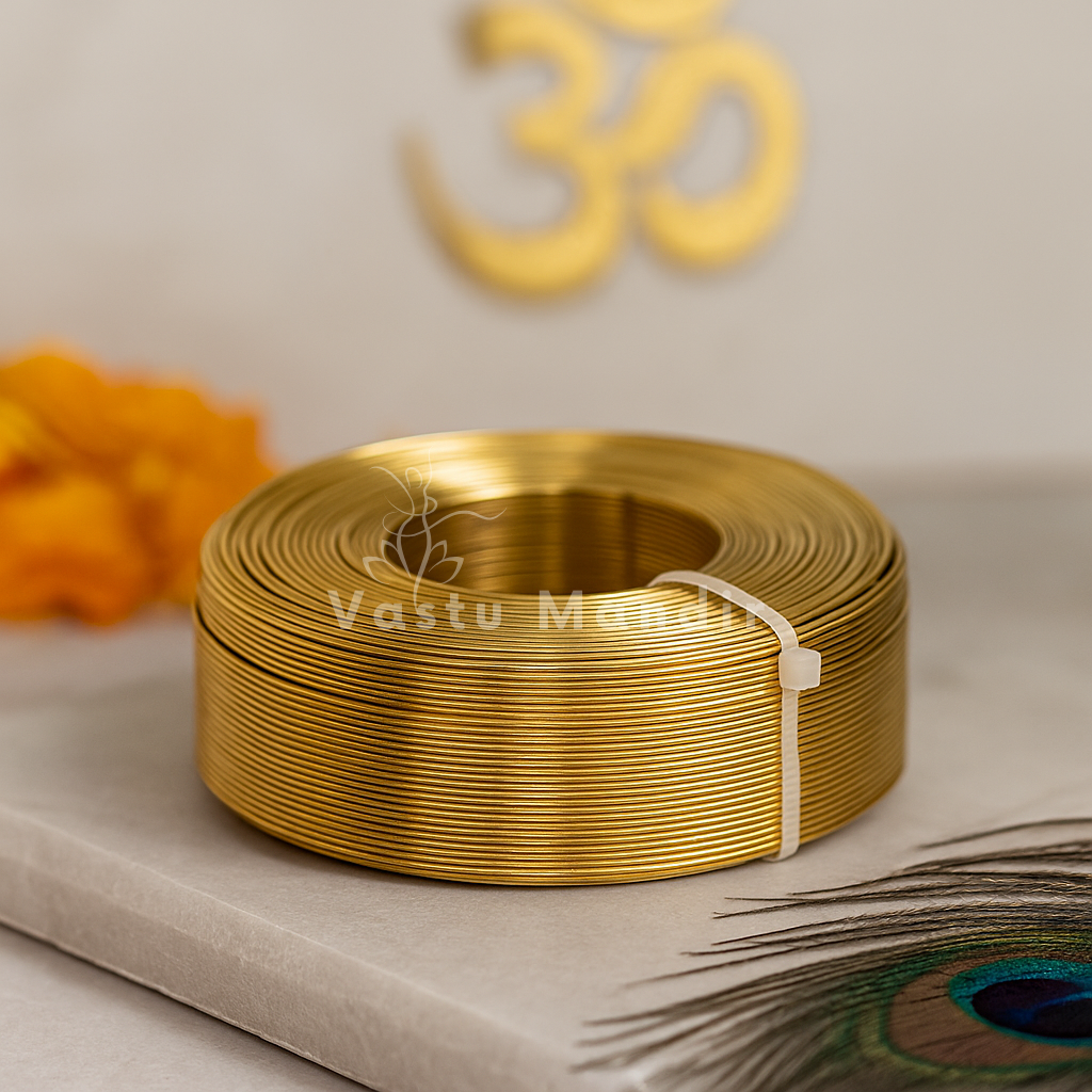 Vastu Brass Metal Strip Patti 1mm for Toilet Remedy, Entrance Blocker & Space Surgery Correction - Earth Element Brass Tape for Toilet Treatment, Partition Remedies & Financial Stability in 50/100/150 Feet by Vastu Mandir