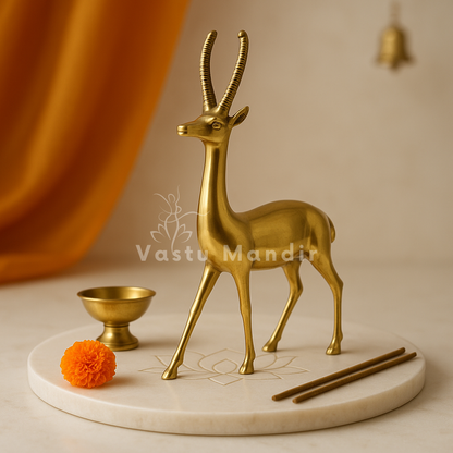 100% Pure Brass Big Deer | Vastu Remedy for Stability, Stamina & Energy Balance | Handcrafted Brass Deer Idol for WNW Zone | Decorative Showpiece for Home & Office