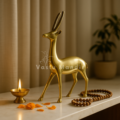 100% Pure Brass Big Deer | Vastu Remedy for Stability, Stamina & Energy Balance | Handcrafted Brass Deer Idol for WNW Zone | Decorative Showpiece for Home & Office
