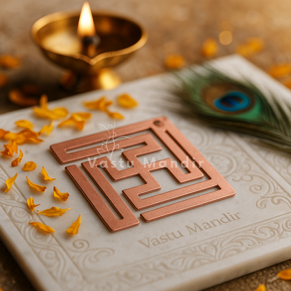 Premium Copper Strip Swastik (Maze) — Wall & Entrance Vastu Defect Remedy (1 Inch) | Vastu Mandir