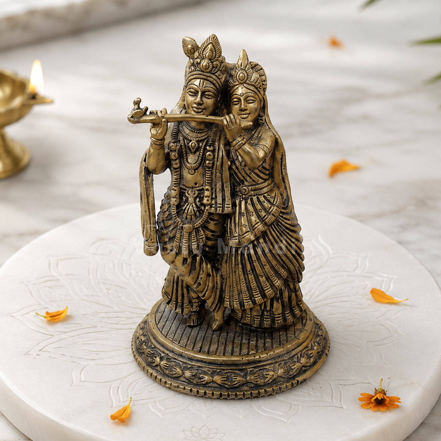 Brass Radha Krishna Idol | Vedic Vastu Sculpture for Love, Harmony & Divine Devotion | 6 Inch | 500 g
