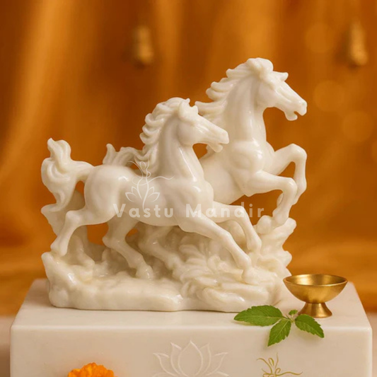 Two White Running Horses Statue in Premium Quality Decorative Showpiece Resin Article for Home and Office Decor by Vastu Mandir