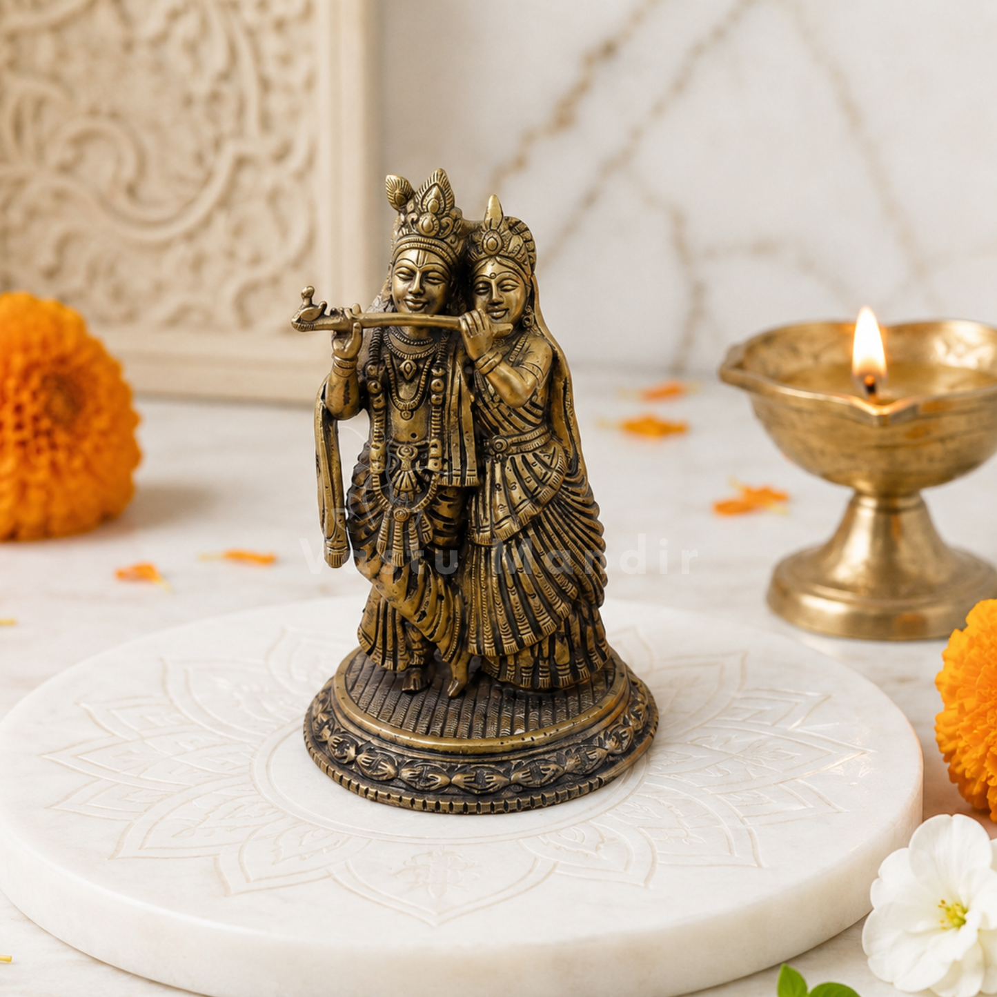Brass Radha Krishna Idol | Vedic Vastu Sculpture for Love, Harmony & Divine Devotion | 6 Inch | 500 g