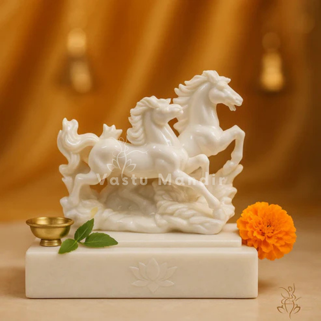 Two White Running Horses Statue in Premium Quality Decorative Showpiece Resin Article for Home and Office Decor by Vastu Mandir