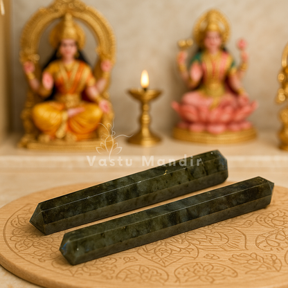 Authentic Labradorite Crystal Pencil for Vastu Cleansing, Aura Protection & Manifestation — Multi-Size Home & Office Remedy | Certified by Vastu Mandir
