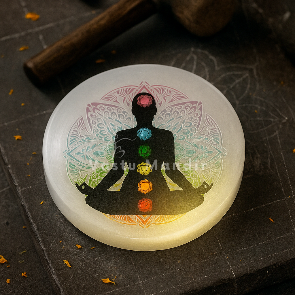 Premium 3-Inch Aura Color Selenite Plate for Aura Cleansing, Energy Vitality, and Crystal Charging | Vastu Plate for Personal Energy Detox By Vastu Mandir