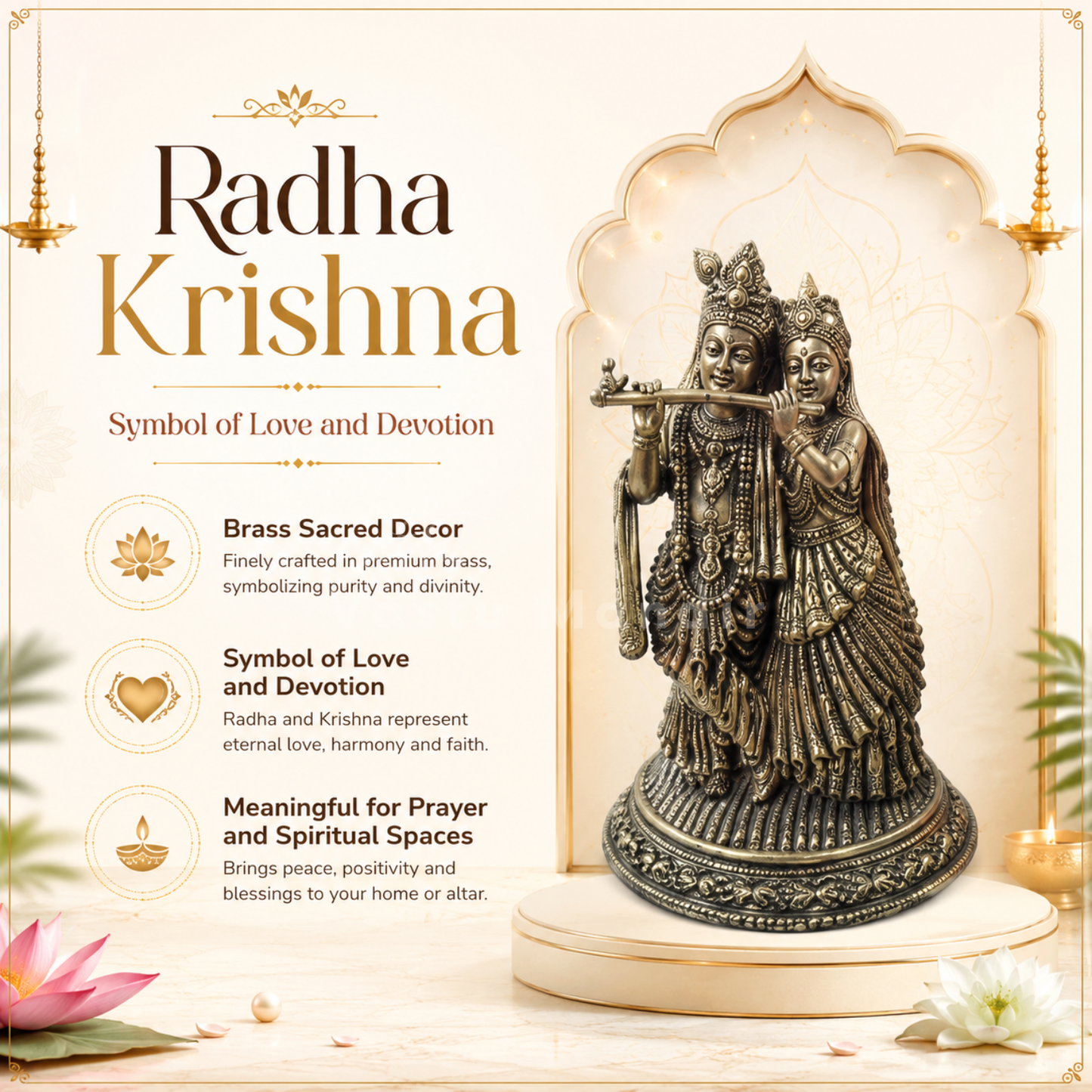 Brass Radha Krishna Idol | Vedic Vastu Sculpture for Love, Harmony & Divine Devotion | 6 Inch | 500 g