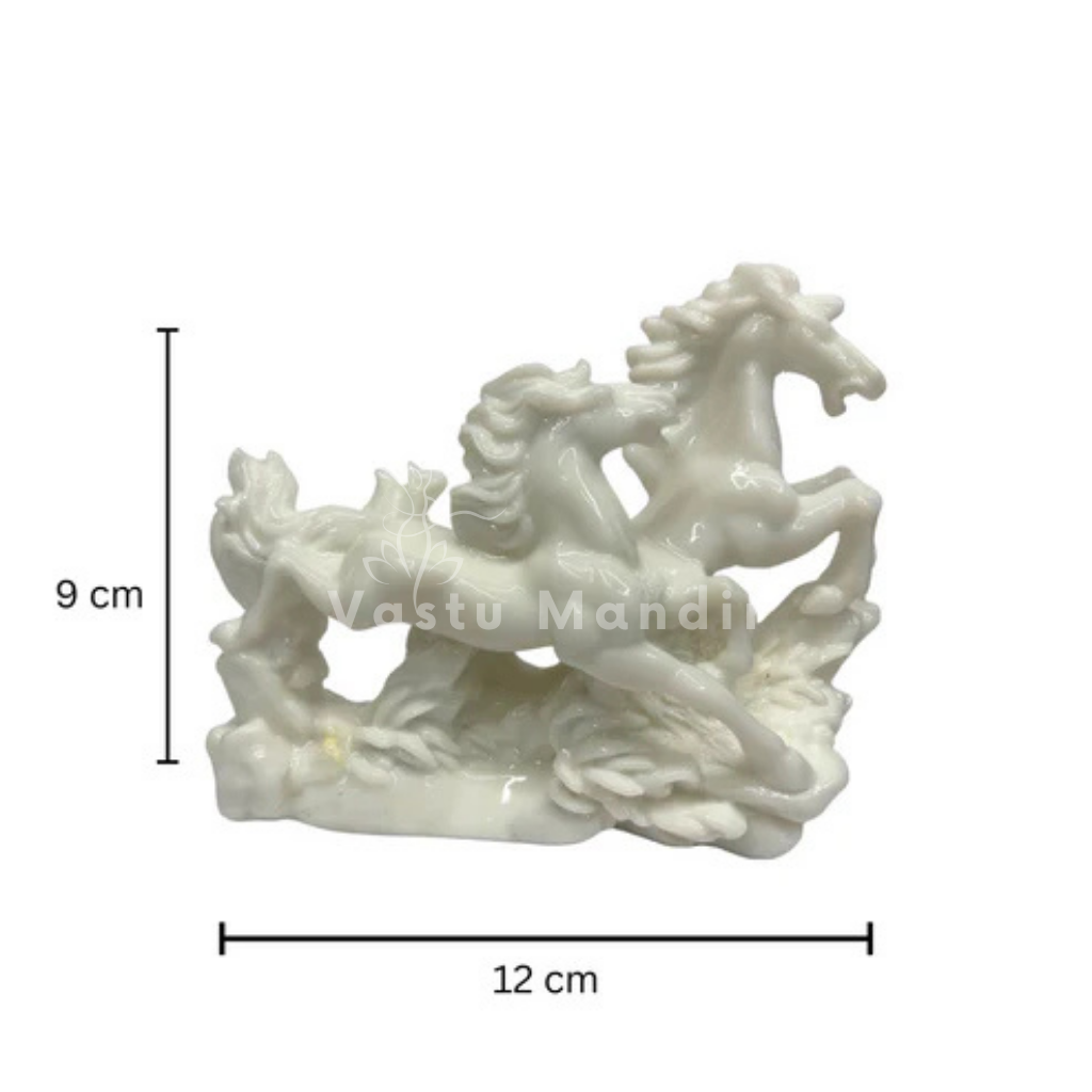 Two White Running Horses Statue in Premium Quality Decorative Showpiece Resin Article for Home and Office Decor by Vastu Mandir