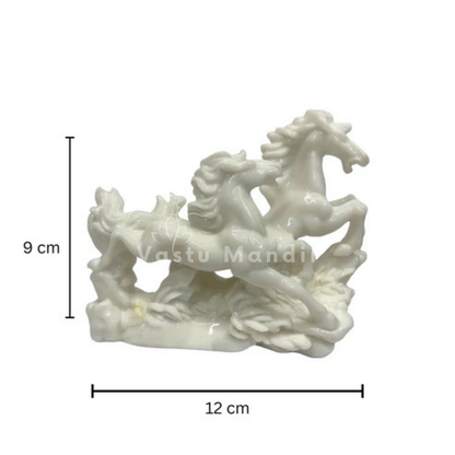 Two White Running Horses Statue in Premium Quality Decorative Showpiece Resin Article for Home and Office Decor by Vastu Mandir